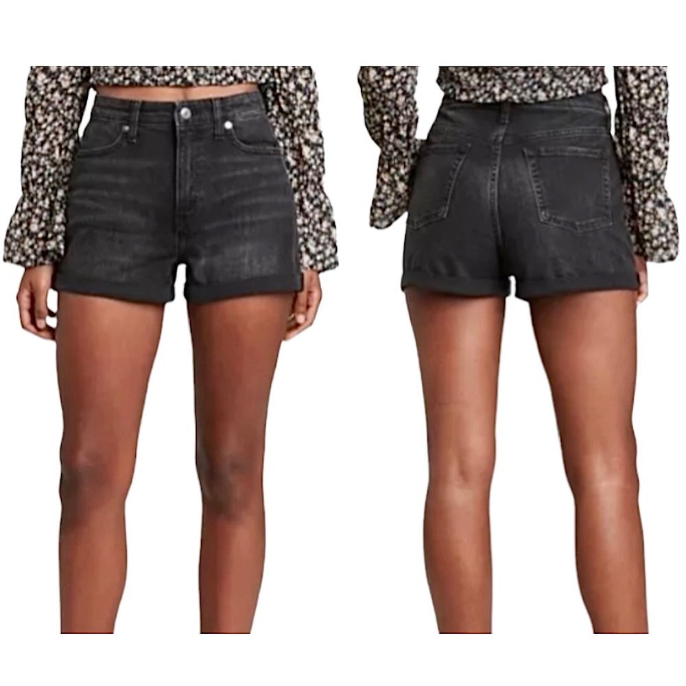 ❌SOLD❌ Wild Fable Highest Rise Black Jean Shorts Cuffed Denim Plain Size 10 30R - Picture 9 of 10